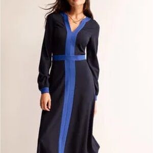 Boden Navy Blue Colour Block V-Neck Midi Dress Size 4P